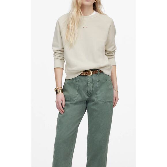 Madewell Garment-Dyed Crewneck Sweatshirt WMNS L Off White NU854 Ribbed Long Sl - Picture 4 of 9